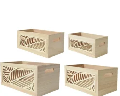 Panier de rangement en bois de Paulownia naturel taille 2 - 31 x 17 x 14 cm