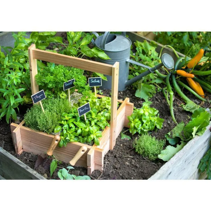 Panier potager 4 cases avec anse et feutre géotextile botanic® - 52 x 52 x 16 cm