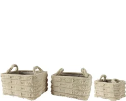 Panier rectangulaire en polyester brun clair avec poignées - 30 x 20 x 18 cm