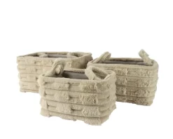 Panier rectangulaire en polyester brun clair avec poignées - 40 x 30 x 22 cm