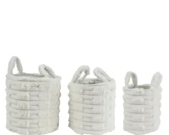 Panier rond en polyester blanc cassé avec poignées - Ø 20 x 25 cm