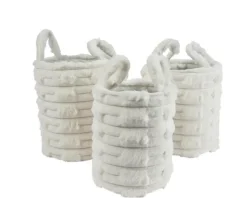 Panier rond en polyester blanc cassé avec poignées - Ø 30 x 30 cm