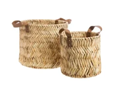 Panière décor zig zag zvec anses coloris beige en jacinthe d'eau - 25 x 25 x 25 cm