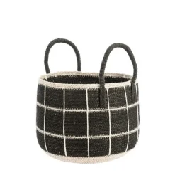 Panière de rangement ronde à carreaux coloris multicolore en osier - 26 x 26 x 30 cm