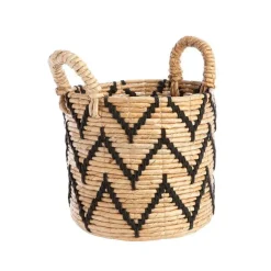 Panière en bananier zig zag coloris noir en feuilles de bananier Taille 2 - Ø 38 cm