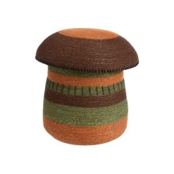 Panière forme champignon en osier tressé marron, vert, terracotta avec couvercle - Ø 36 x H 37 cm