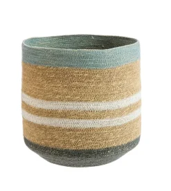 Panière lignes coloris bleu en osier - 30 x 30 x 30 cm