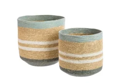 Panière lignes coloris bleu en osier - 30 x 30 x 30 cm