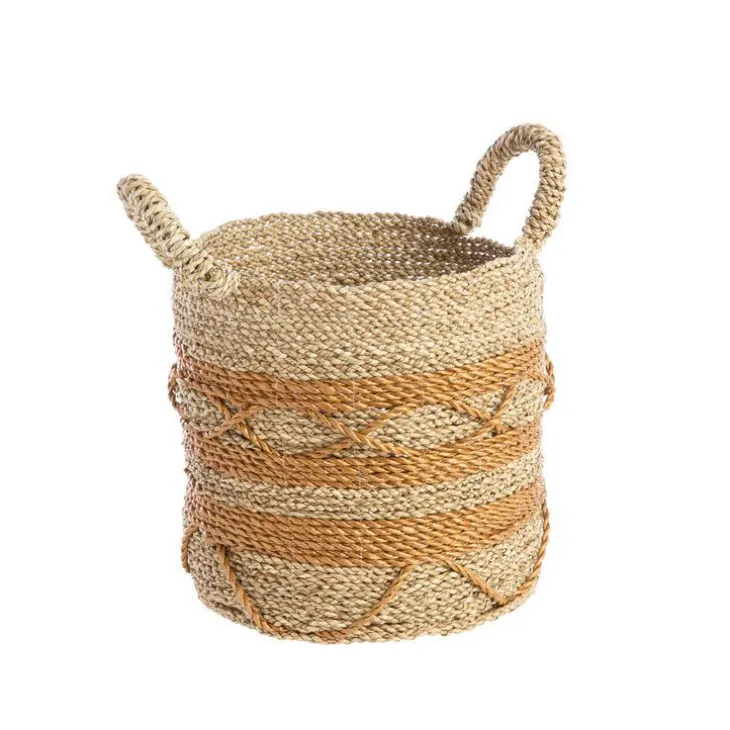 Panière losanges coloris marron en jacinthe d'eau - Ø 44 cm