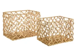 Panière rectangulaire coloris beige en jacinthe d'eau - 26 x 36 x 26 cm