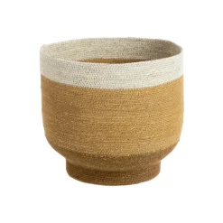 Panière ronde à base rétrécie en osier jaune bordé de blanc - Ø 32 x H 30 cm