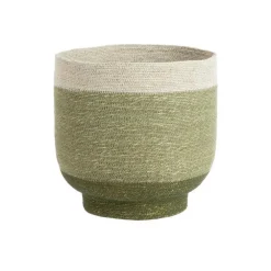 Panière ronde à base rétrécie en osier vert bordé de blanc - Ø 35 x H 37 cm