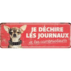 Panneau d'avertissement chihuahua coloris rouge en métal galvanisé D&D Home - 40 x 13 x 0,3 cm