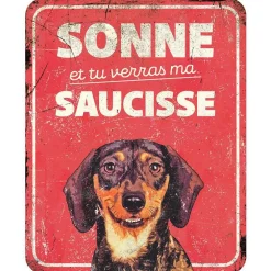 Panneau d'avertissement dachshund coloris rouge en métal galvanisé D&D Home - 25 x 20 x 0,3 cm