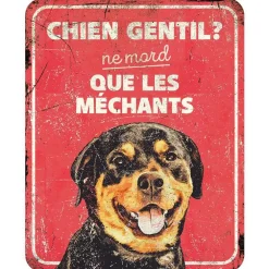 Panneau d'avertissement rottweiler coloris rouge en métal galvanisé D&D Home - 25 x 20 x 0,3 cm