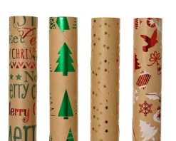 Papier cadeau kraft imprimé motifs de Noël brillants– 150 x 70 cm