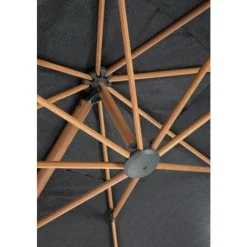 Parasol déporté Heat transfert effet teck en aluminium et polyester coloris anthracite chiné - 3 x 3 m