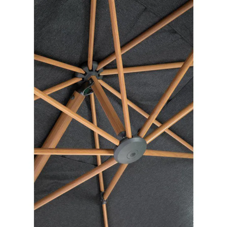 Parasol déporté Heat transfert effet teck en aluminium et polyester coloris anthracite chiné - 3 x 3 m