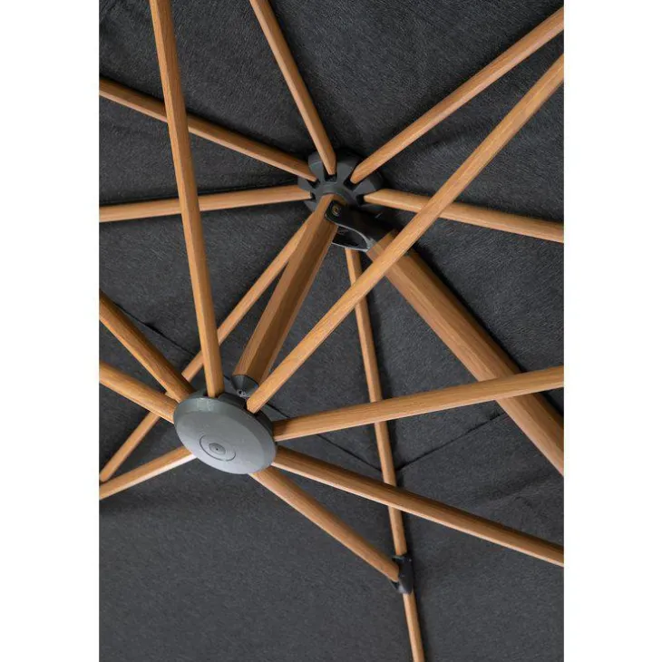 Parasol déporté Heat transfert effet teck en aluminium et polyester coloris anthracite chiné - 3 x 3 m