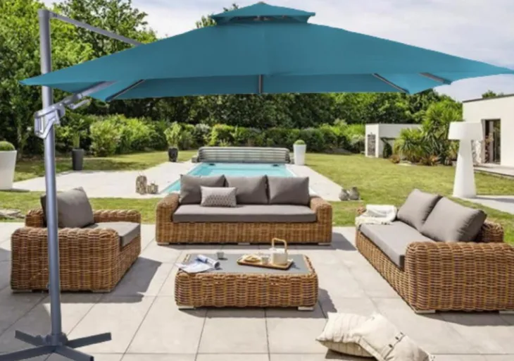 Parasol déporté orientable et inclinable bleu PROLOISIRS NH bio - 3x3m