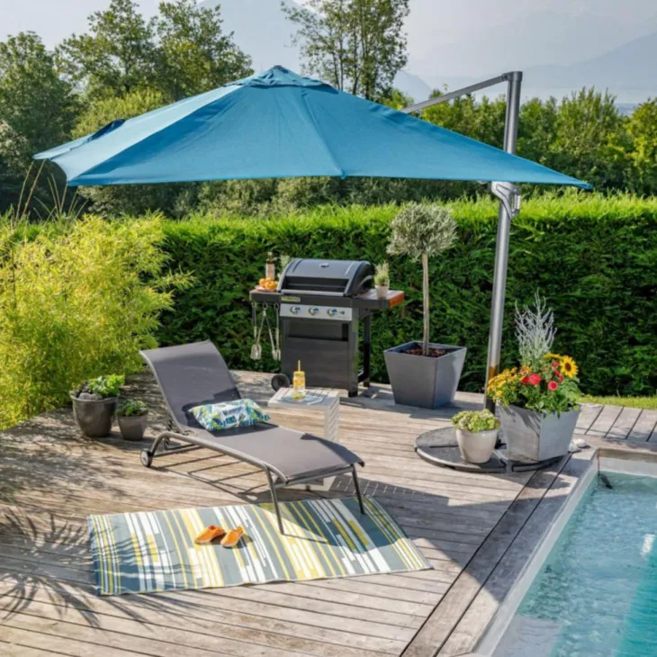 Parasol déporté rotating orientable bleu 300 x 300