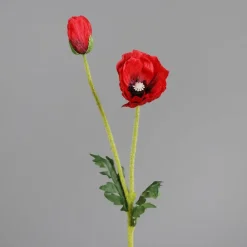 Pavot artificielle 1 fleur et 1 bouton rouge - 62 cm