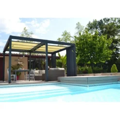Pergola adossée bioclimatique en aluminium Couleurs Du Monde INEA - 4.29 x 3.18 m