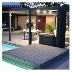 Pergola adossée bioclimatique en aluminium Couleurs Du Monde INEA - 4.29 x 3.18 m