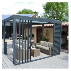 Pergola adossée bioclimatique en aluminium Couleurs Du Monde INEA - 4.29 x 3.18 m