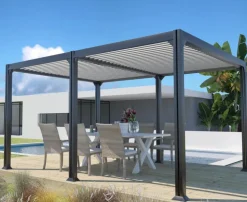 Pergola bioclimatique autoportante en aluminium coloris gris anthracite modèle Newport Couleurs du monde - 3 x 4 x 2,30 m