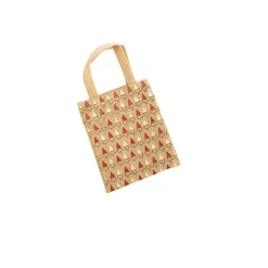 Petit sac en jute décor gnomes rouge, blanc et beige - 20 x 24 cm