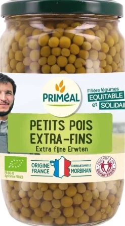 Petits pois extra fins origine France bio en pot de 720 ml