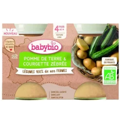 Petits pots pour bébé dès 4 mois pomme de terres et courgette zébrée Babybio Légumes de nos fermes – 2 x 130 g