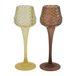 Photophore à long pied en verre coloré texturé - Ø 7,5 x 22 cm