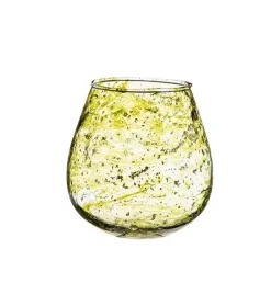 Photophore aquarelle coloris vert en verre - 13 x 12 x 12 cm