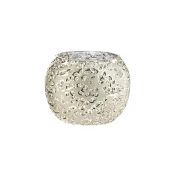 Photophore boule effet relief coloris gris en verre - 8 x 8 x 8 cm