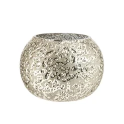 Photophore boule effet relief coloris gris en verre - 13 x 13 x 10 cm