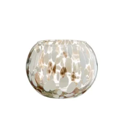 Photophore boule moucheté coloris beige en verre - 10 x 10 x 11 cm