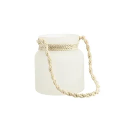 Photophore coloris blanc en verre et corde - 15 x 13 cm