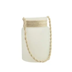 Photophore coloris blanc en verre et corde - 22 x 15 cm