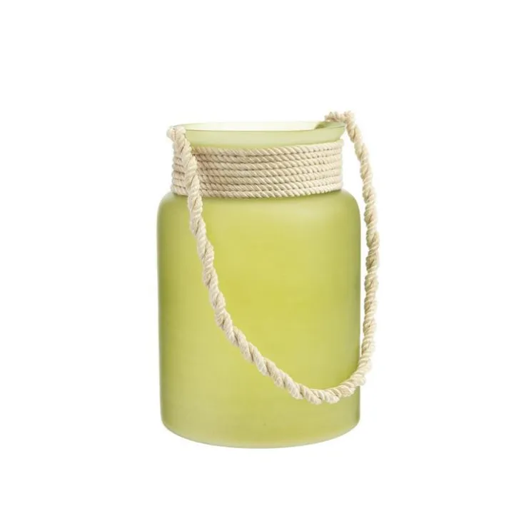 Photophore coloris vert en verre et corde - 22 x 15 cm