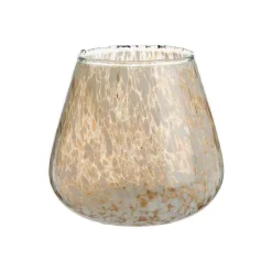Photophore conique en verre or et blanc moucheté - Ø 9 x H10 cm