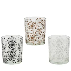 Photophore décor flocons coloris noir en verre translucide - 8,3 cm