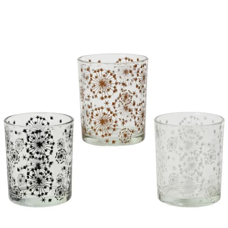 Photophore décor flocons coloris noir en verre translucide - 8,3 cm