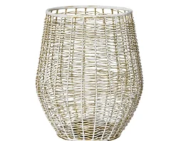 Photophore en fer blanc et or - Ø 15 x H 17 cm