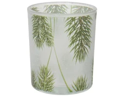 Photophore en verre à motif branches de pin vert - Ø 7 x H 8,3 cm
