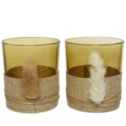 Photophore en verre avec corde et jute - Ø 7 x h 8,2 cm