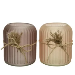 Photophore en verre avec nœud en jute - Ø 11 x h 13 cm