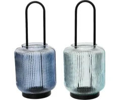 Photophore en verre bleu - Ø 12 x H 26,5 cm