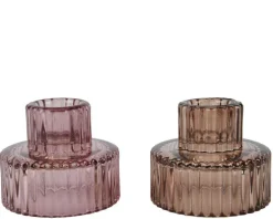 Photophore en verre cannelé coloré - Ø 6,5 x H 5,5 cm